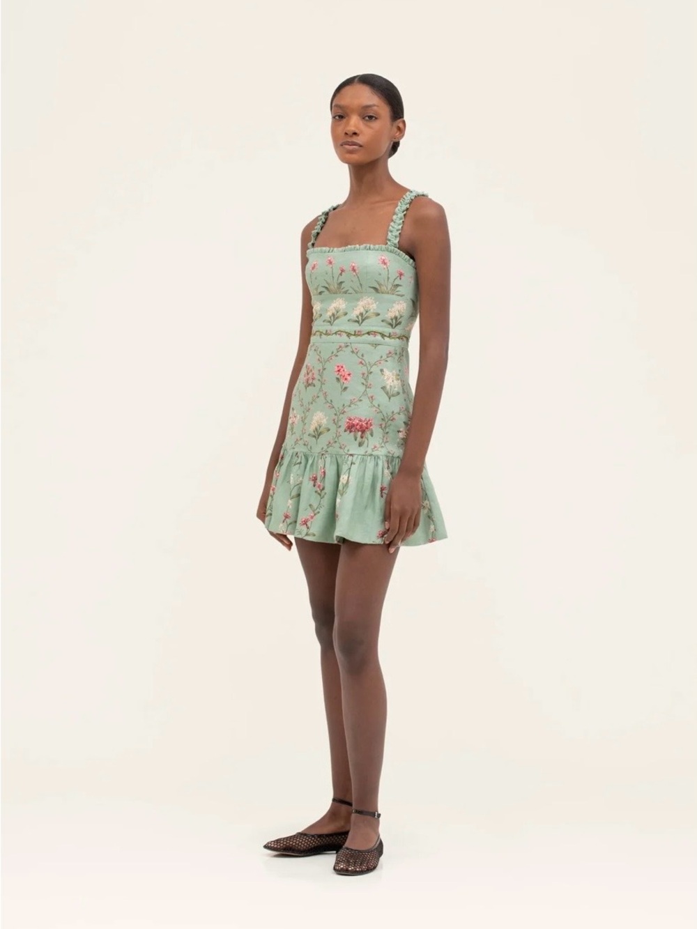 Agua by Agua Bendita Mint Green Floral Ruffle Mini Dress - Picture 2 of 7